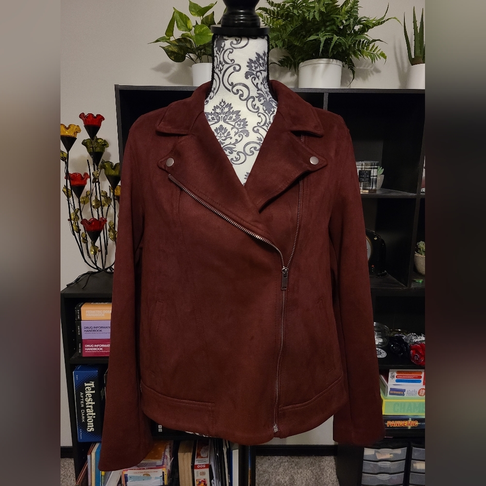 Old Navy Suede Moto Jacket Wine Purple Large